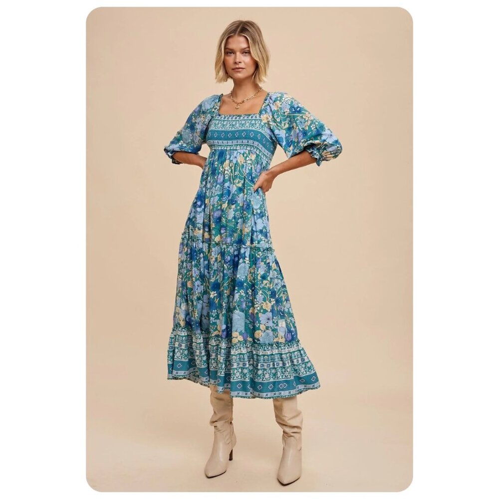 NWT Baltic Born Shanna Tiered Emerald Floral Dress sz L